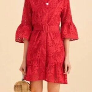 Farm Rio Red Palm Tree Mini Eyelet Dress